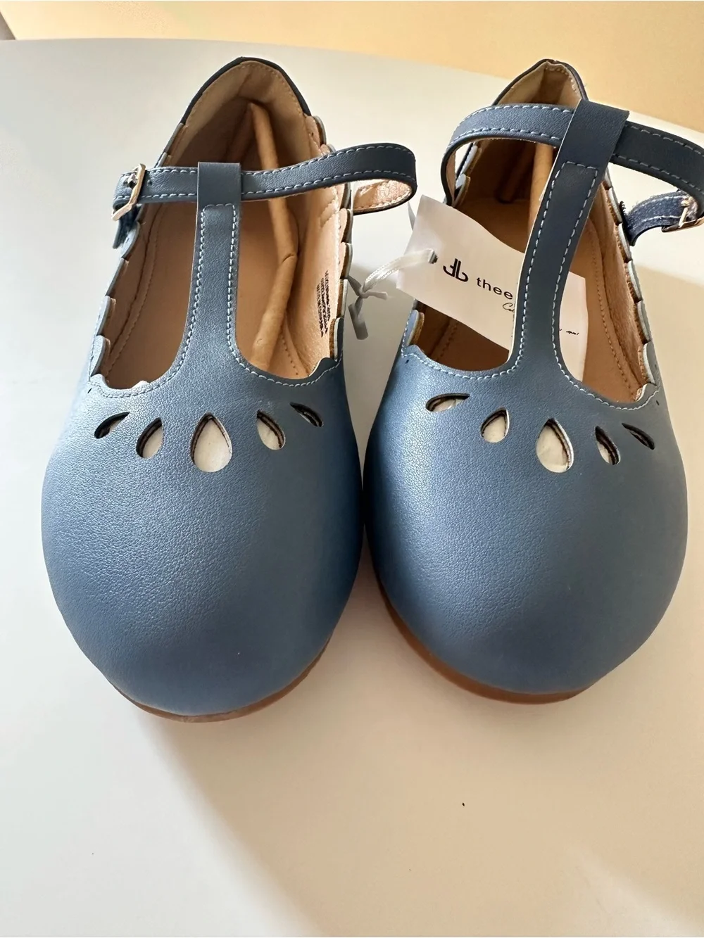 Children's Blue T-Strap Dress Shoes with Teardrop Cutouts